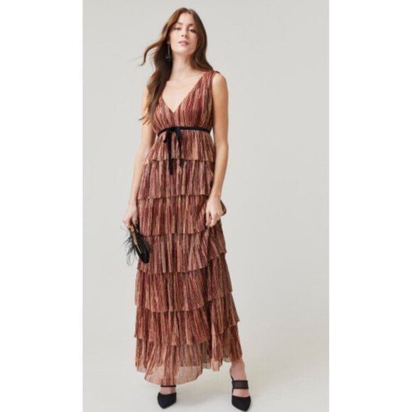 Deeelly Women Sleeve Less Maxi Towered Style Zip At The Back Dress Copper Size M - Picture 10 of 11